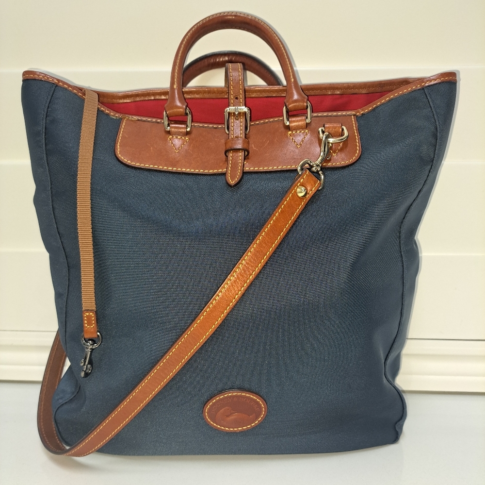 Brown LEATHER and Navy Canvass Men's Messenger Bag
